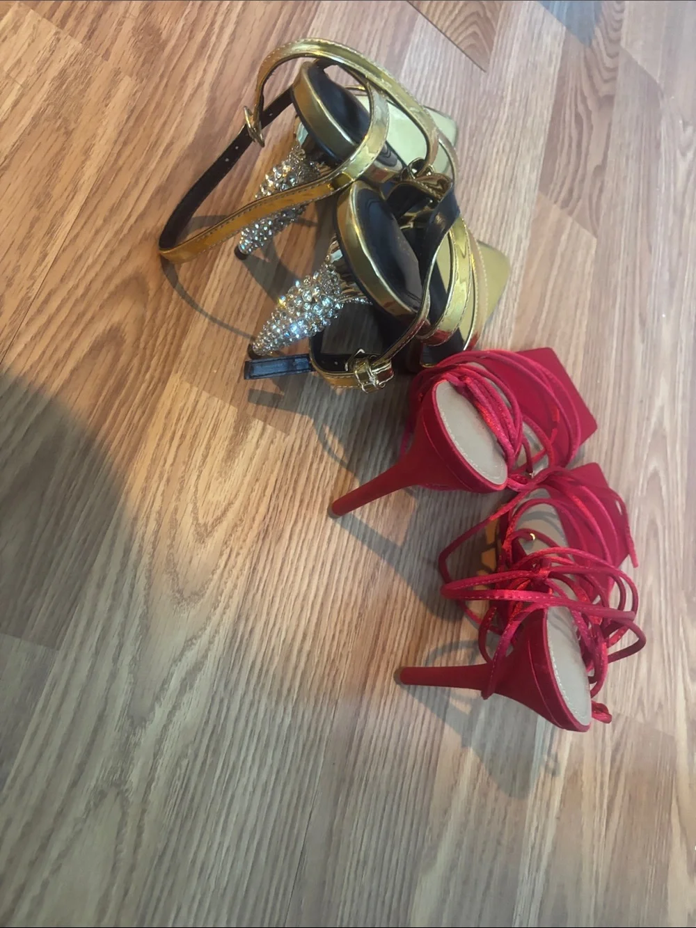 Fashion Nova Red Strappy Sandals & Fashion Nova Gold Metallic Heels - Picture 2 of 2